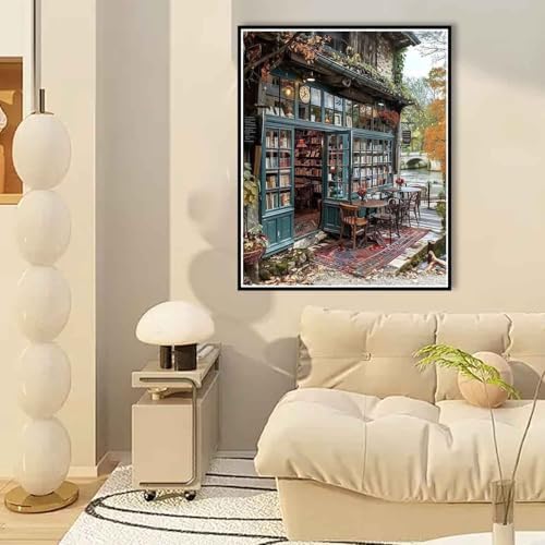 Yunruily Paint by Numbers Adults Bookshop-Paint by Numbers Kits for Adults,Paint by Numbers for Adult Canvas for Gifts Home Wall Decor(16x20inch) - Image 3