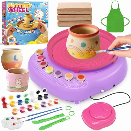 Pottery Wheel for Kids with Air Dry Clay Kit, 12 Paints & Tools, Ages 6-12 by Tingingyuli