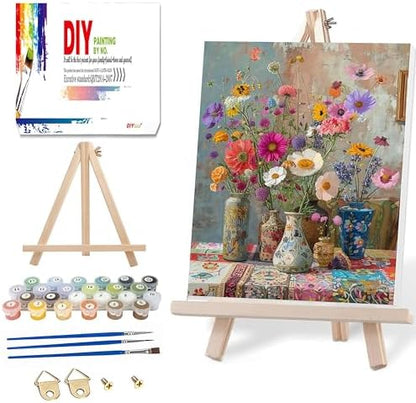 Ausanrl Flowers Framed Paint by Numbers Wooden Easel-Adult Paint by Number Kits on Canvas Framed,Paint by Number Adult,Paint by Numbers with Frame,Gifts and Home Wall Decor 12x16inch by Ausanrl