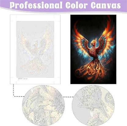 MaiMMaledy Paint by Numbers Kit for Adults Beginners Canvas Pictures with Framed Drawing Painting Acrylic Pigment with Wooden Triangle Easel Colorful Fire Phoenix 8Wx12L inch - Image 3