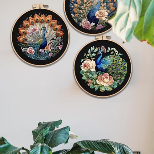FONNUY Peacock Floral Embroidery Kit, Cross Stitch Kits, Handmade Crafts with Printed Patterns for Beginner Adults, Easy to Follow Color Thread Needlework, 8'' Hoop (Graceful Dancer) - Image 6