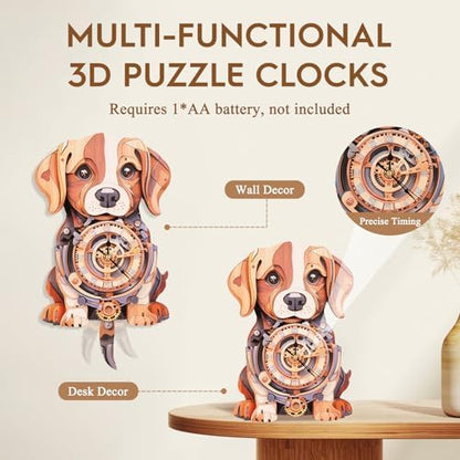 3D Wooden Puzzles for Adults-Beagle Clock Puzzle-Adult Crafts - Image 5