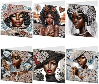 6 Pcs 5D Rhinestone Painting Greeting Cards Kits, Handmade Festival Greeting Cards with Envelopes Laser Effect DIY Diamond Art Crafts Birthday Cards for Birthdays Celebrations (Elegant African) by AiYuanzsh