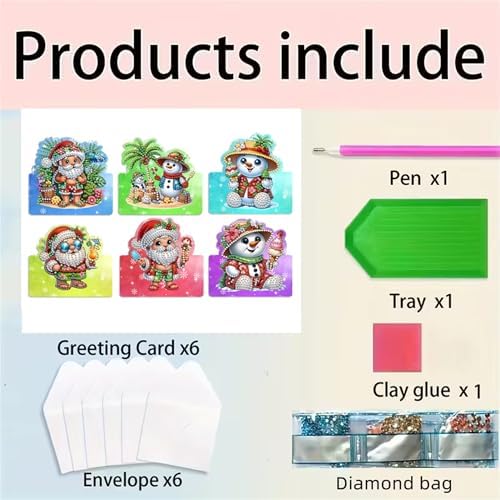 6 pack 3D Christmas Diamond Painting Greeting Cards Kit, Diamond Art Birthday Cards with Envelopes,DIY Thank You Card Making Craft for Adults,Handmade Greeting Card Supplies Gift Idea (Christmas) - Image 4