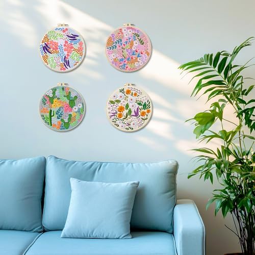 BEUNITONE 4 Set Covered Flower Embroidery Kit for Beginners 7.9"x7.9" - Image 7
