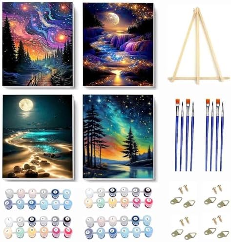 VIGEGU 4 Pack Paint by Numbers Kit for Adults Beginner with Frame by VIGEGU