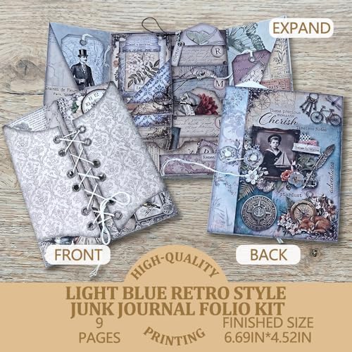 XINPOCUT Vintage Folding Folio Junk Journal Kit,Folio Booklet Craft Kit, Junk Journal Kit, Scrapbooking Supplies, Journaling Decor, Mini Folio Writer Folder Project, Arts & Crafts Gifts - Image 2