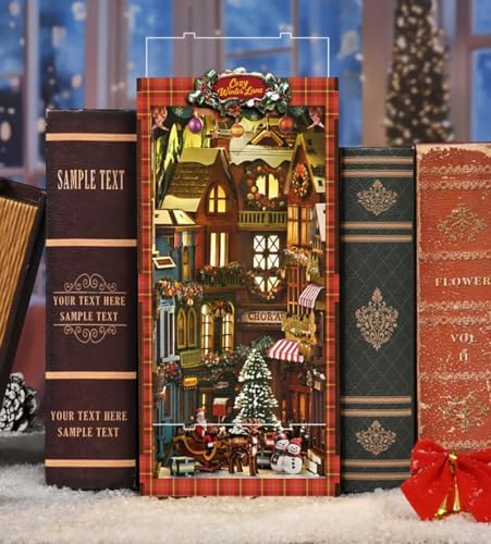 Book Nook, Christmas Cottage 3D Wooden Puzzle with LED Lights, DIY Festive Holiday Bookend Decor, Cozy Winter Scene with Christmas Tree, Wreath, and Snowman - Image 4