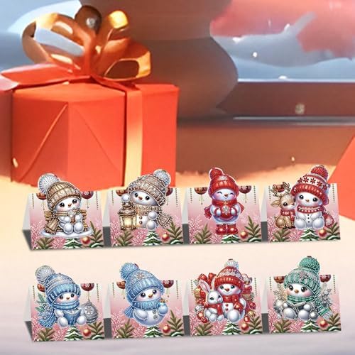 jinglinhh 8pcs Diamond Art Painting Christmas Snowman Greeting Cards with Envelopes, DIY Card Making Kits for Adults, Diamond Art Postcards Christmas Cards Craft Gifts - Image 5