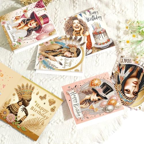 6pcs Diamond Painting Greeting Cards for Blessings and Wishes - Woman DIY Birthday card Special Shape Crystal Diamond Art Partial Mosaic Making Craft, Paper Material, for Christmas Thanksgiving Day - Image 5