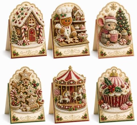 Diamond Art Christmas Cards 6 Pack, 5D DIY Gem Greeting Kits with Envelopes by Unknown