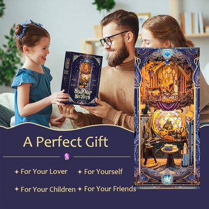 3D Puzzles Book Nook Kit, DIY Miniature Book Nook Kit Creative Decorative with LED Lights Bookend Bookshelf Insert for Adults Teens-Star Map Secrets(SQ -35) - Image 6