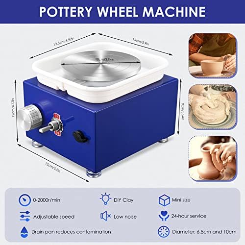 Mini Pottery Wheel Machine for Adults & Beginners, 2 Turntables (3.94" & 2.56") | 0-2000 RPM Adjustable Speed Pottery Machine Removable Splash Tray Ceramic Making Kit Includes 8 Sculpting Tools - Image 2