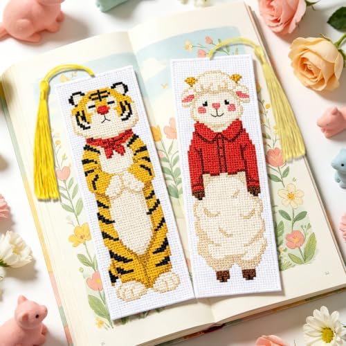 ACRNIGHEET 6PCS Cross Stitch Bookmark Kit for Beginner Stamped Cross Stitch Kits for Adults Cute Animals DIY Tassel Embroidery Bookmark Kits Needlepoint Kit with Instructions Craft Gift 8.5''x3'' 11CT - Image 6
