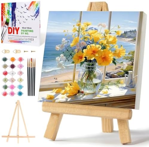 PRASIO Framed Paint by Numbers Kit for Adults Beginner with Easel, Flowers Adult Paint by Number Kits on Canvas Framed, DIY Acrylic Watercolor Oil Paint by Number with Frame for Home Decor 16x16 Inch by Unknown