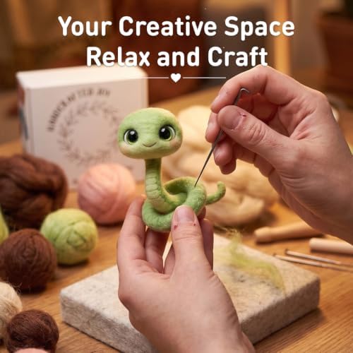 DIY Needle Felting Kit Cute Green Snake – Needle Felting Starter Kit with Fiber Roving, Needles, Felting Pad & Instructions | Felted Animal Kit for Beginners Adults | Unique DIY Craft Gift - Image 7