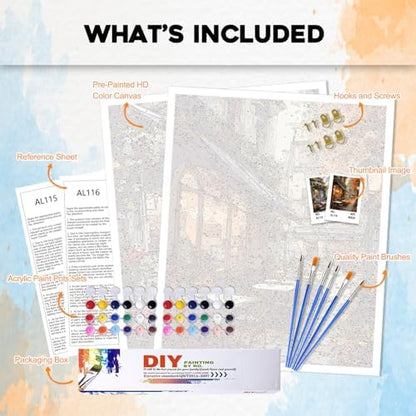 PHANTASYART 2 Pack Cafe Paint by Numbers Kit for Adults 16x20inch - Image 5