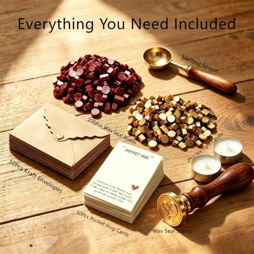 omealltime 50 Sets Pocket Hug Token Small Gift Bulk Cards and Envelopes with Heart Shape Wax Seal Stamp, Sealing Beads, Wax Seal Kit for DIY Exchange Relationship Cards - A - Image 2