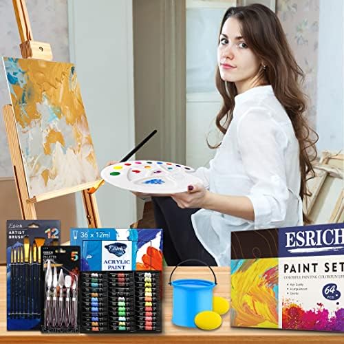 ESRICH Acrylic Paint Set, 64PCS Painting Supplies with Wood Easel - Image 4