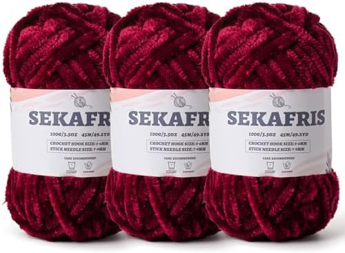 Chenille Velvet Soft Yarn Burgundy 3 Pack by Sekafris