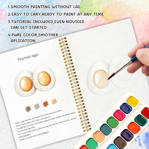 12 Breakfast Patterns Watercolor Set, Cute Pancake Egg Toast Painting Book for Beginners, Fun Family Art Activity Kit, DIY Gift for Teenager and Adults, Morning Food Lover Workbook - Image 4