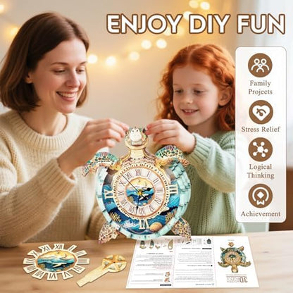 3D Puzzles for Adults Wooden Sea Turtle Clock Puzzle Adult Crafts - Image 4