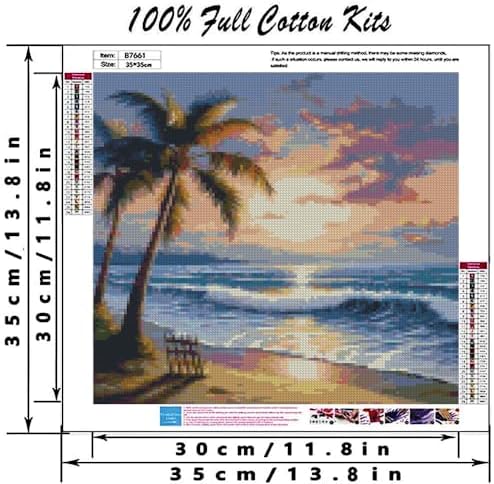 Beach Sunset Stamped Cross Stitch Kits - Tree Counted Cross Stitch Kits for Beginners Adults Needlepoint Cross-Stitch Patterns Dimensions Needlecrafts Embroidery Kits Arts and Crafts 13.7x13.7 Inches - Image 2