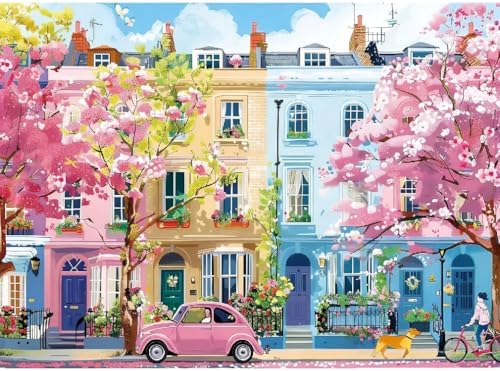 Clendo Paint by Numbers Kit for Adults Beginners, Spring Street Adult Paint by Numbers on Canvas, Acrylic Painting Crafts for Home Decor (16x20inch) by Clendo