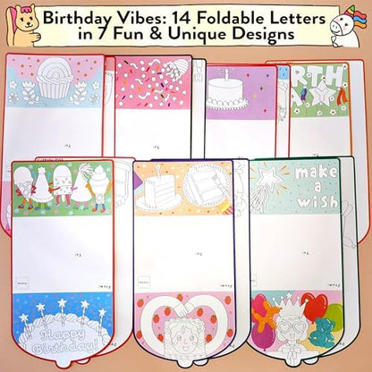 Together Art Happy Birthday Card Making Kit for Kids - DIY Coloring Stickers, Arts and Crafts Activity, Color Your Own Storytelling Sticker Set, Cards Kids Can Color, Gift for Girls, Boys Ages 3-10+ - Image 3