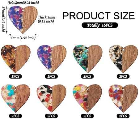 FASHEWELRY 16pc Heart Resin Wood Earrings & Charms - Gold Foil Wooden Earring Blanks & Findings for Jewelry Making - Image 4