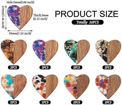 FASHEWELRY 16pc Heart Resin Wood Earrings & Charms - Gold Foil Wooden Earring Blanks & Findings for Jewelry Making - Image 4