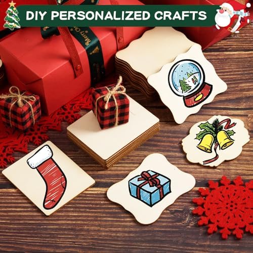 60 PCS Unfinished Wood Cutouts for Crafts Blank Irregular Wooden Slices Natural Wood Cutouts Ornaments for DIY Crafts, Coasters, Home Decorations, Christmas Decorations, Painting, Wood Burning - Image 5