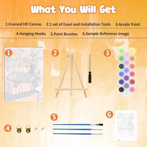 MAXBYE Paint By Numbers Kit for Adults with Frame and Wooden Easel, Zibra Sitting on a Sofa Acrylic Simple Oil Painting Kits for Beginners Gift Home Wall Garden Decor Any Festival 10×14 in - Image 5
