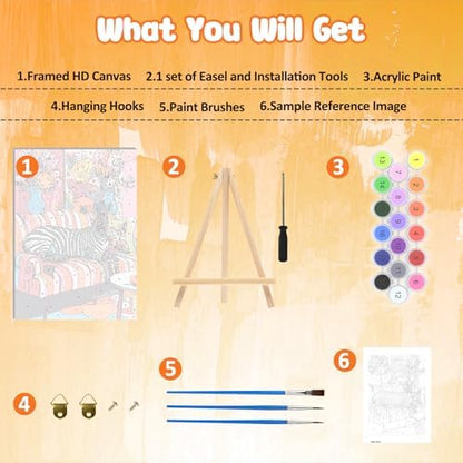 MAXBYE Paint By Numbers Kit for Adults with Frame and Wooden Easel, Zibra Sitting on a Sofa Acrylic Simple Oil Painting Kits for Beginners Gift Home Wall Garden Decor Any Festival 10×14 in - Image 5