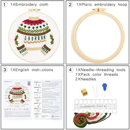 Crafmanoe Christmas Embroidery Kits for Beginners Embroidery Stitches Practice Kits for Adults, Christmas Cross Stitch Kits for Beginners Craft Kits, Embroidery Hoops, Fabric, Threads & Video Tutorial - Image 6