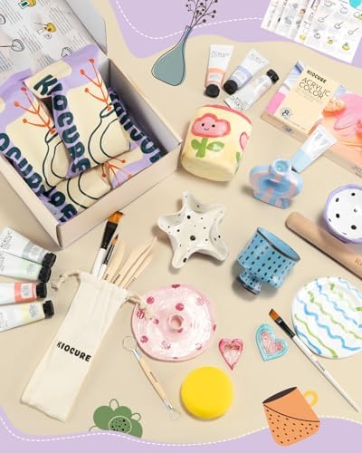 Kiocure Air Dry Clay for Adults, Pottery Tool Kit, DIY Kits for Adults with Air Dry Clay Paint & Varnish, Pottery for Beginners at Home - Image 6
