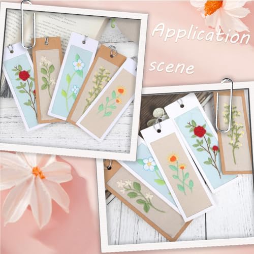 SUNNYCLUE DIY 5 Sets Embroidery Bookmark Set Bookmark Making Kit Instruction Included Cross Stitch Bookmark Floral Plant Flower Counted Cross Stitch Kits for Beginners Adults School Office Gifts Craft - Image 4