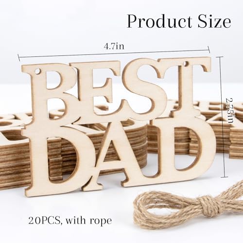 MAQIHAN Fathers Day Crafts Wooden Ornaments 20 Pcs - Best DAD Wood Cutouts - Image 3