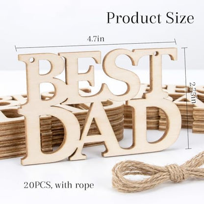 MAQIHAN Fathers Day Crafts Wooden Ornaments 20 Pcs - Best DAD Wood Cutouts - Image 3