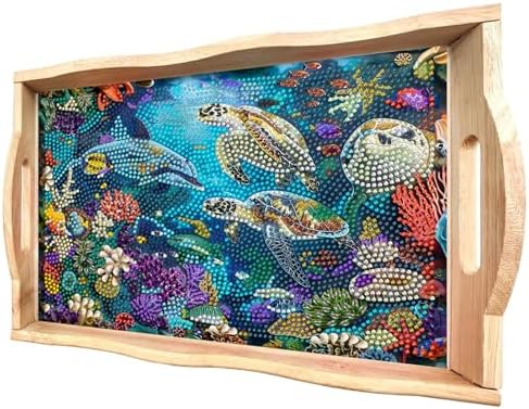 DOTSOPS 5D Landscape Diamond Art Painting Wooden Serving Trays with Handles by DOTSOPS
