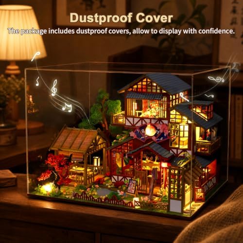 DIY Japanese Miniature House Kit, DIY Miniature Japanese Sushi Shop Dollhouse, 3D Wooden Sushi House Kit with LED Dustproof Covers & Music, Home Decor Birthday Gift Hands Craft for Adults - Image 6