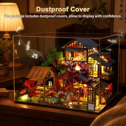 DIY Japanese Miniature House Kit, DIY Miniature Japanese Sushi Shop Dollhouse, 3D Wooden Sushi House Kit with LED Dustproof Covers & Music, Home Decor Birthday Gift Hands Craft for Adults - Image 6