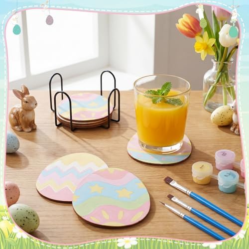 Reallnaive 8 Pcs Easter Eggs Paint by Numbers Kit for Adults Wooden Coaster - Image 2
