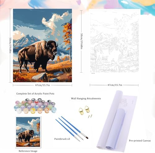 Natuyalo Paint by Numbers for Adults Beginner, Bison Acrylic Easy Paint by Numbers Kits Animal Craft Kits for Adults Suitable for Home Wall Decoration Flameless 16x20 Inch - Image 5