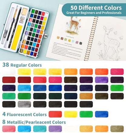 Watercolor Workbook with 12 Animal Patterns, 50 Colors Watercolor Paint Set - Image 6