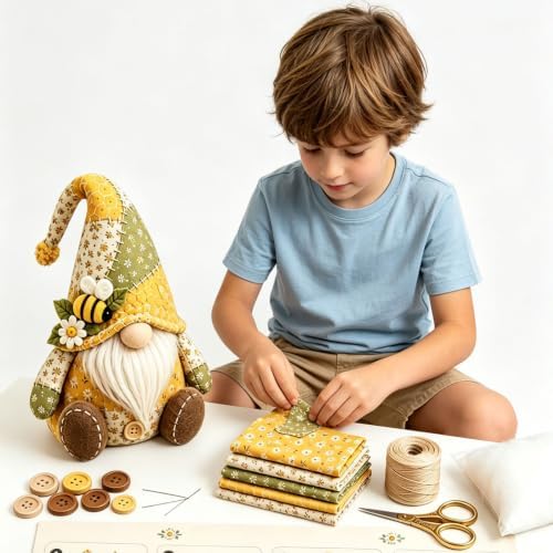 3D DIY Animal Patchwork Sewing Kit, Handmade Fabric Craft Set for Gnome and Cat Decor, Suitable for Adult Beginner DIY Projects (Yellow2) - Image 2