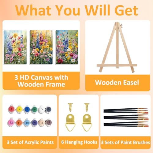 Mandun Wild Flowers Paint by Numbers Kit for Adults, 3 Pack, 7.8x11.8 inch - Image 4