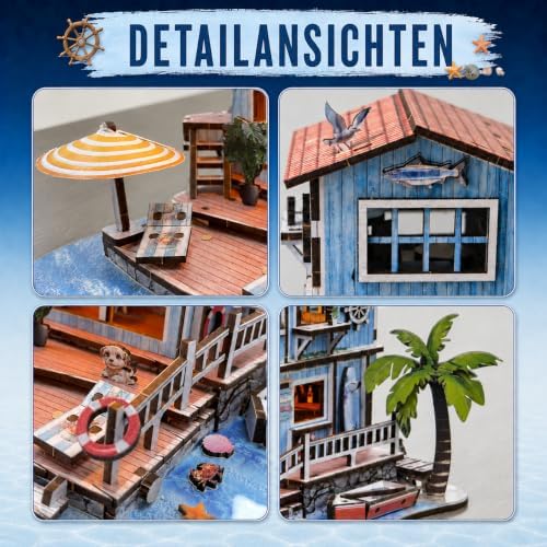 LED 3D Wooden Puzzles for Adults, Seaside Cabin DIY Miniature House,Gift - Image 3