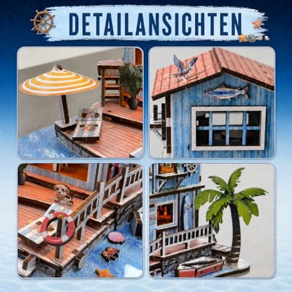 LED 3D Wooden Puzzles for Adults, Seaside Cabin DIY Miniature House,Gift - Image 3