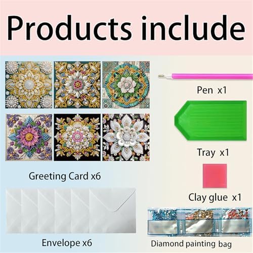 jinglinhh 6pcs Diamond Art Painting Mandala Floral Greeting Cards with Envelopes, DIY Card Making Kits for Adults, Diamond Art Postcards Christmas Cards Craft Gifts - Image 3